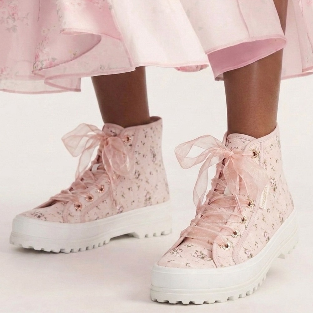 LoveShackFancy x Superga High Top Lace Up Boot Floral Sneakers Love Shack Fancy - Picture 2 of 6